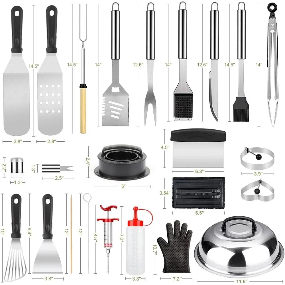144 Pcs Griddle Accessories Kit BBQ Tool Set with Spatulas Basting Covers Silicone Gloves Burger Press Skewers for Outdoor Cooking