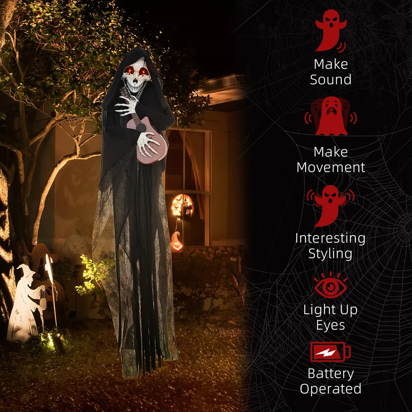 Guitar Playing Grim Reaper Halloween Animatronic Decoration