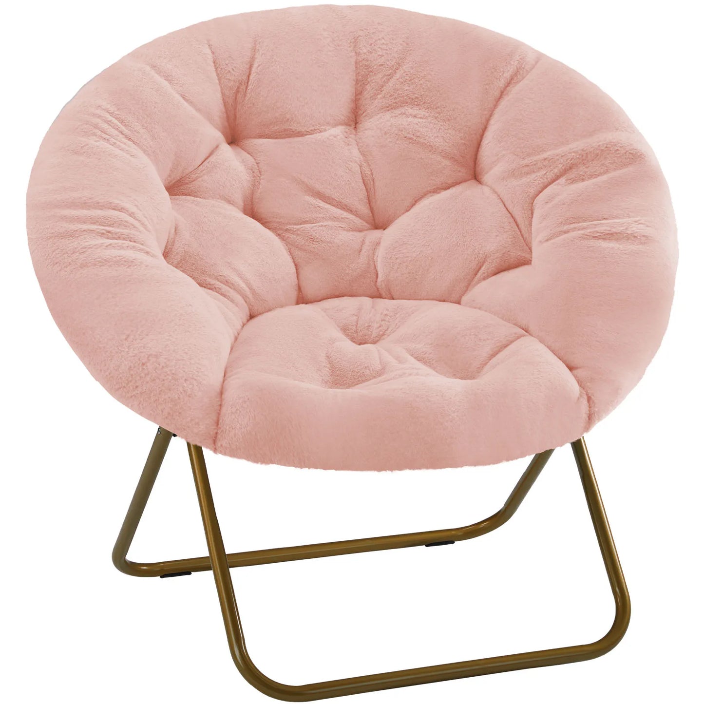 JHK Cozy Saucer Chair Faux Fur Folding Thick Padded Seat Lounge Metal Frame