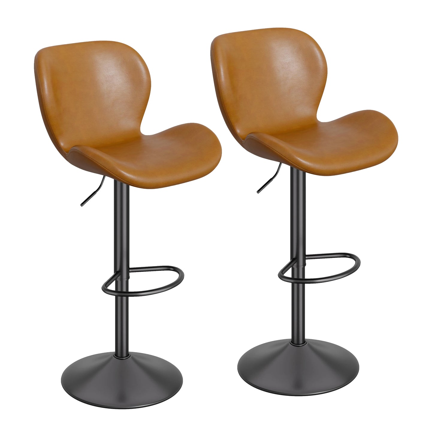 2 Pcs Swivel Bar Stools PU Leather Upholstered With Back