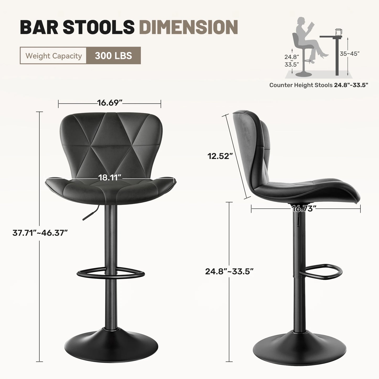 2 Pcs Bar Chair 360 Degree Rotation Faux Leather Backrest