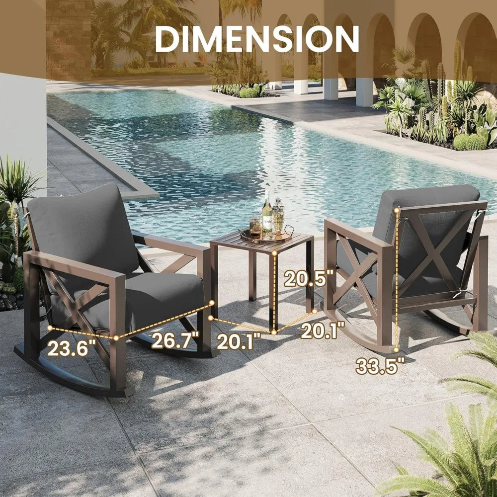 Outdoor Rocking Chair Set With Table 6.5 Inch Cushions