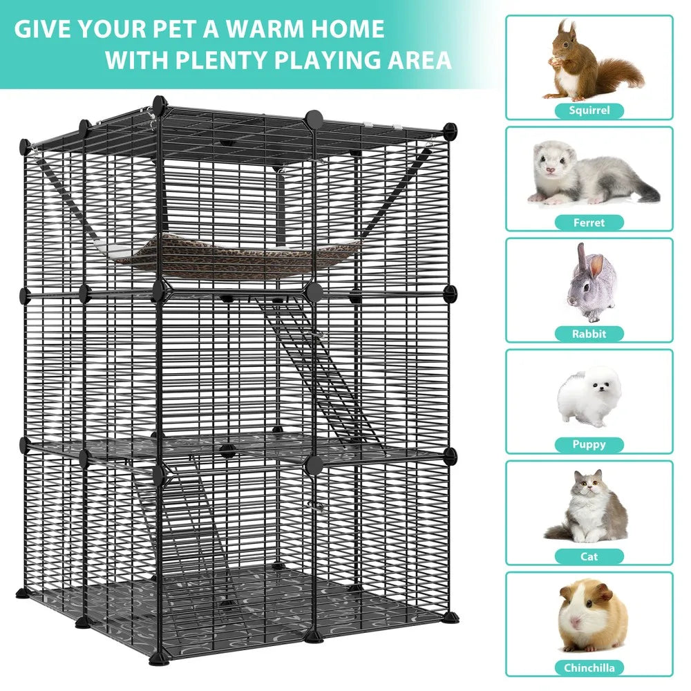 3 Tier Metal Wire Cat Cage With Hammock For 1 To 2 Cats