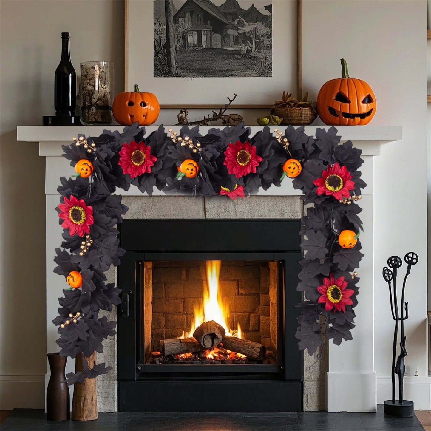 Artificial Fall Maple Leaf Wreath With Pumpkins And Berries