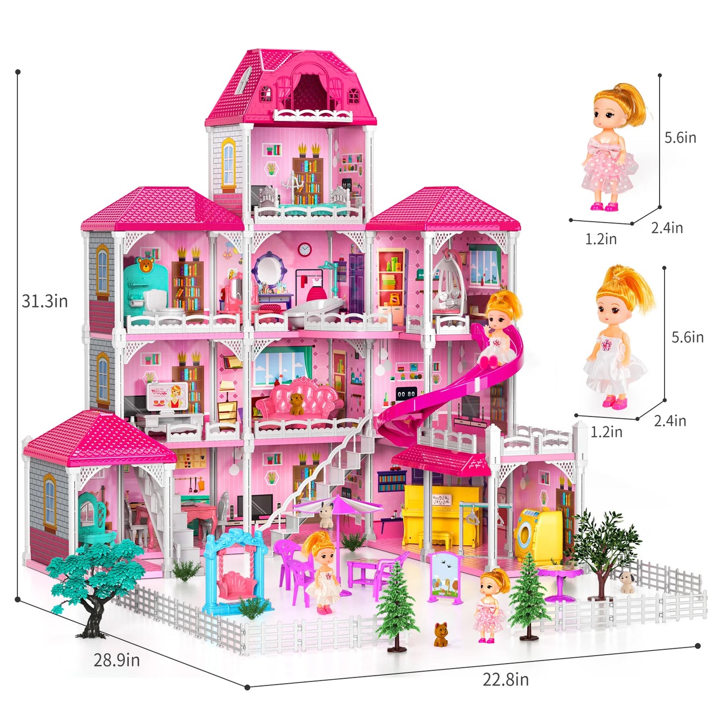 Pretend Play Villa Doll House 12 Rooms With 2 Dolls Gifts