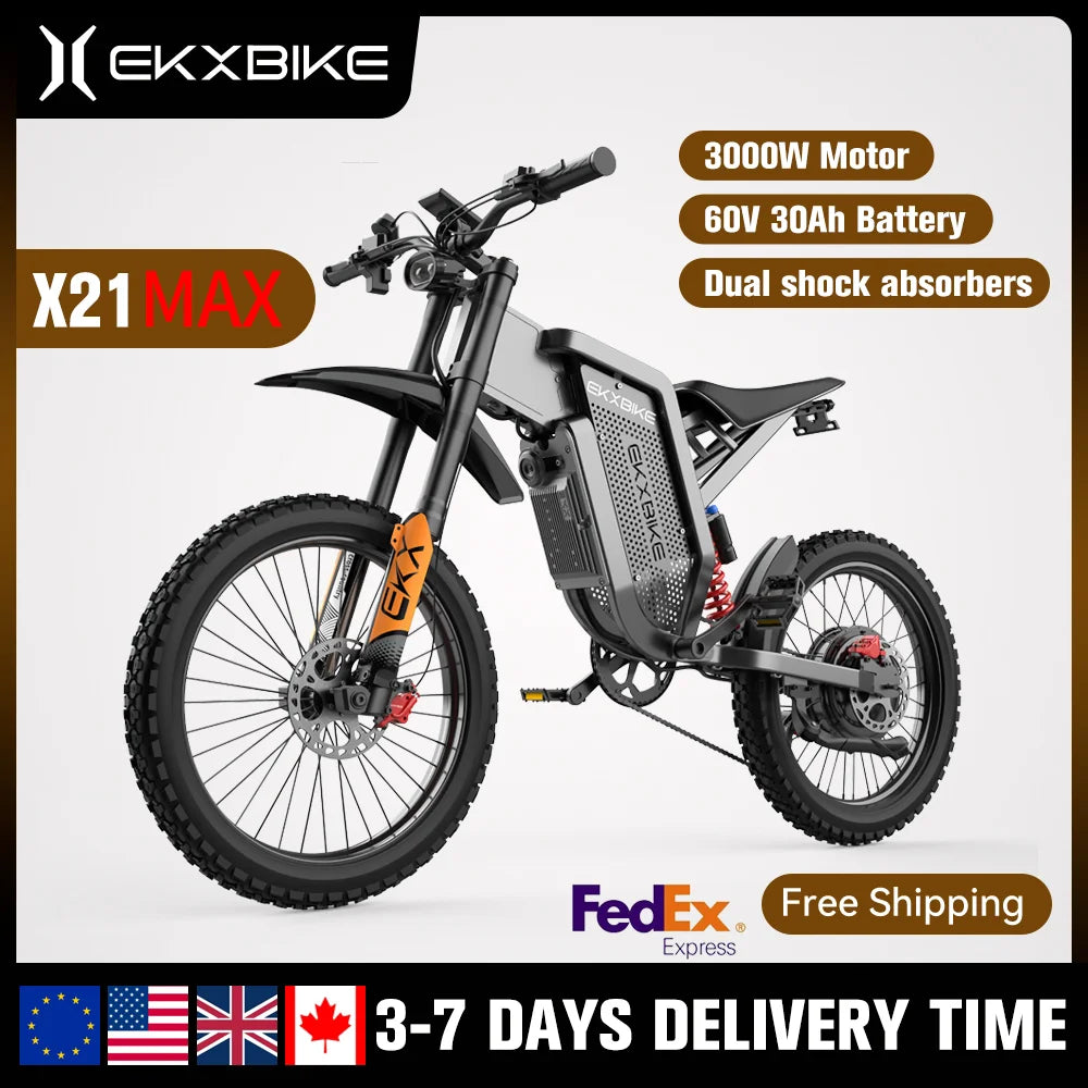 EKX X21 Max Electric Offroad Ebike 3000W 60V 30Ah 85Kmh