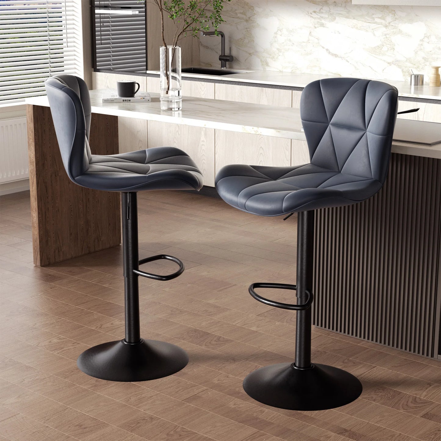 2 Pcs Bar Chair 360 Degree Rotation Faux Leather Backrest