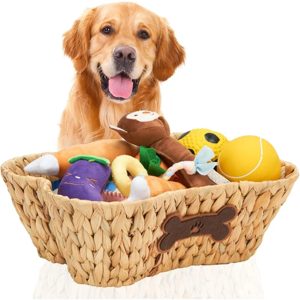 Bone Shaped Pet Toy Basket 2 Pack Dog Cat Storage Organizer