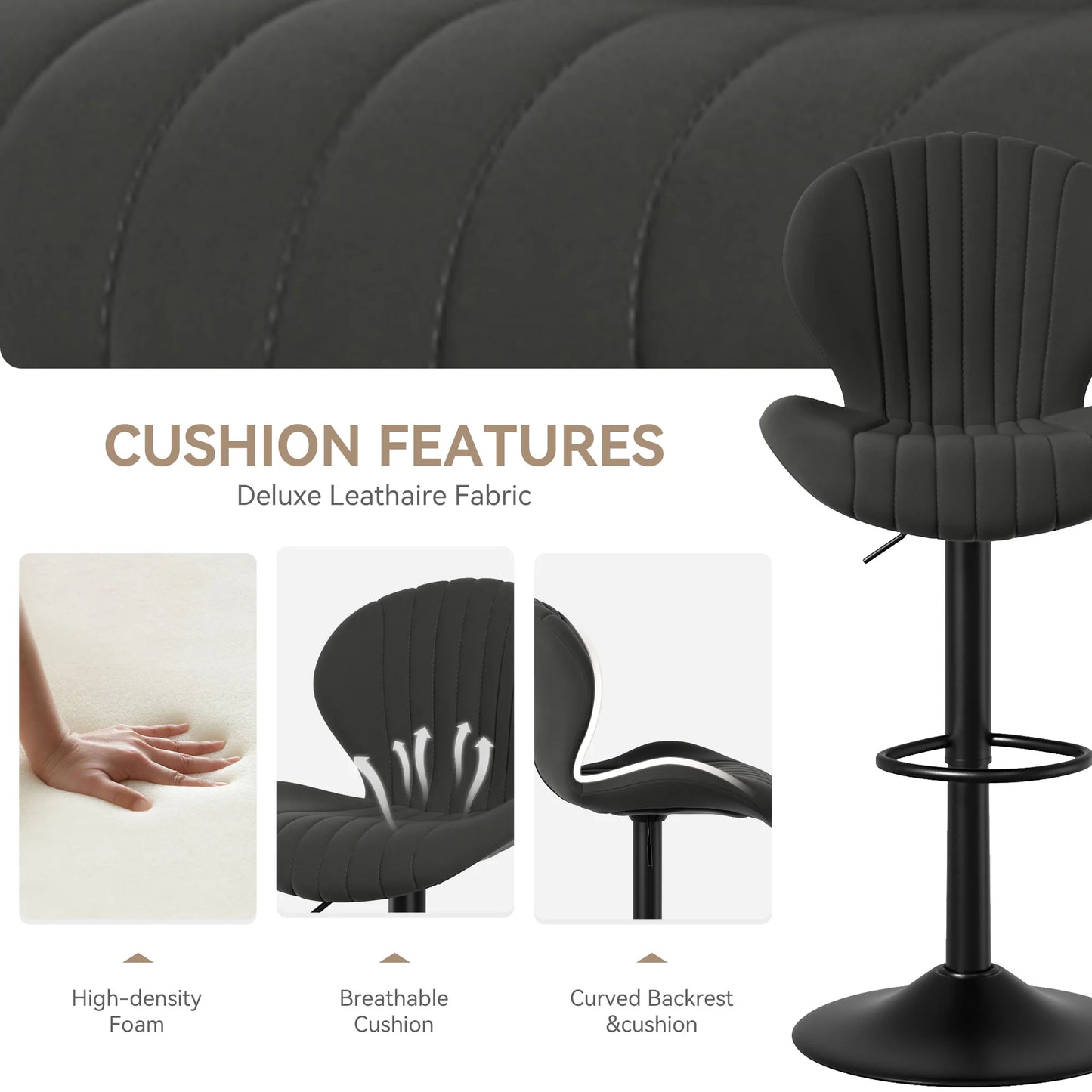 Modern Dining Chair Set 2 Pieces Bar Stools With Backrest