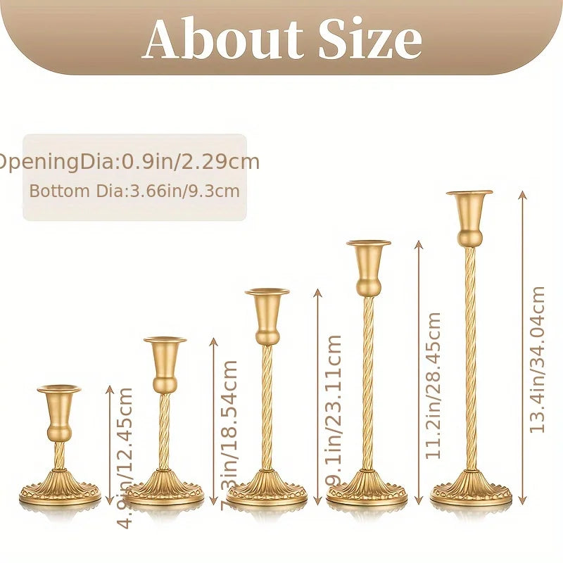 Gold Candlestick Holders Set of 5 for Wedding Centerpieces
