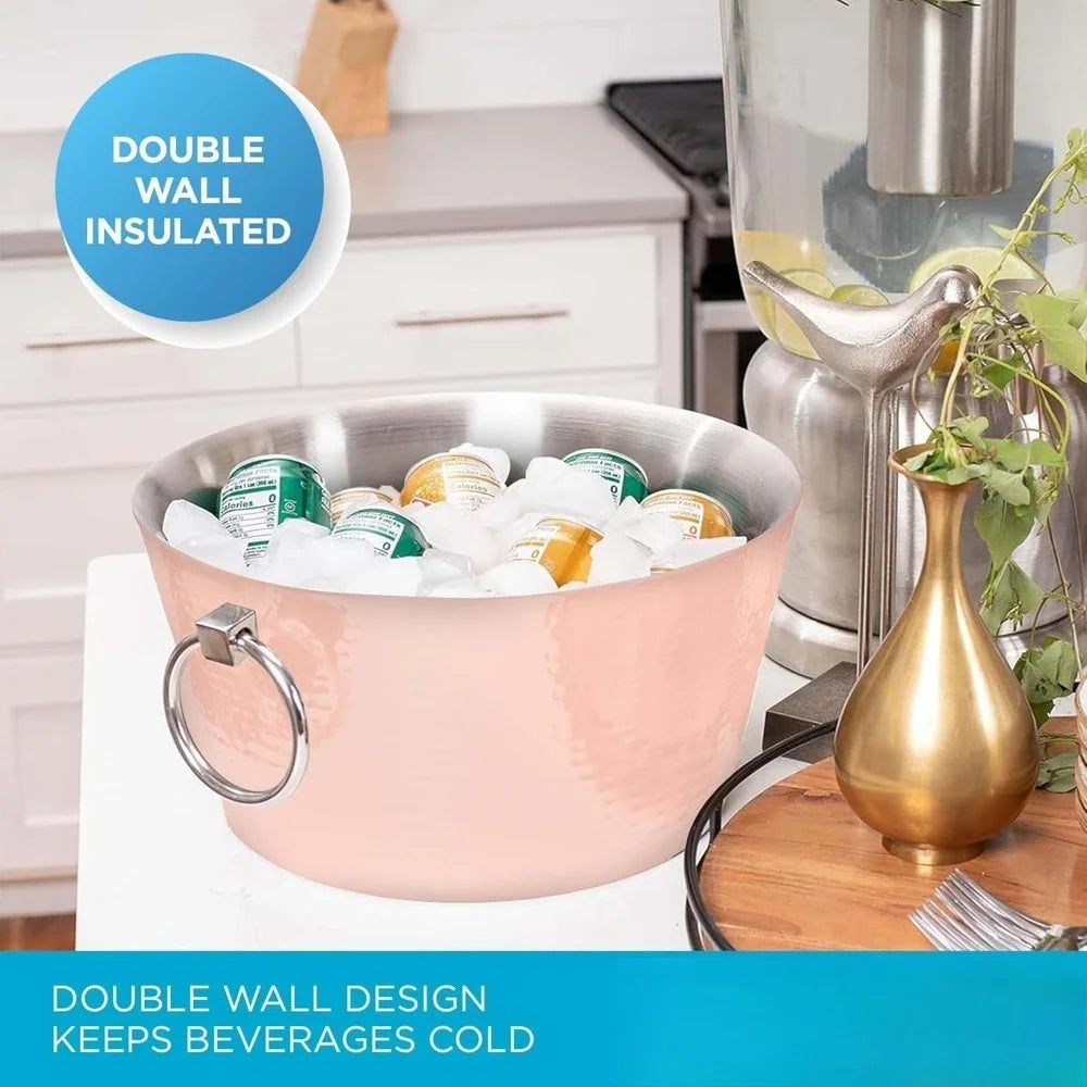 Hammered Stainless Steel Copper Tub With Handles 3 Gal