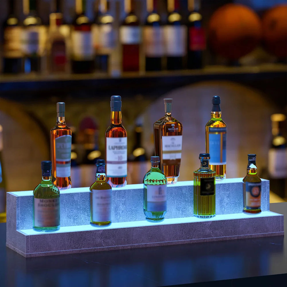Led Lighted Wooden Liquor Shelves With App Remote Control