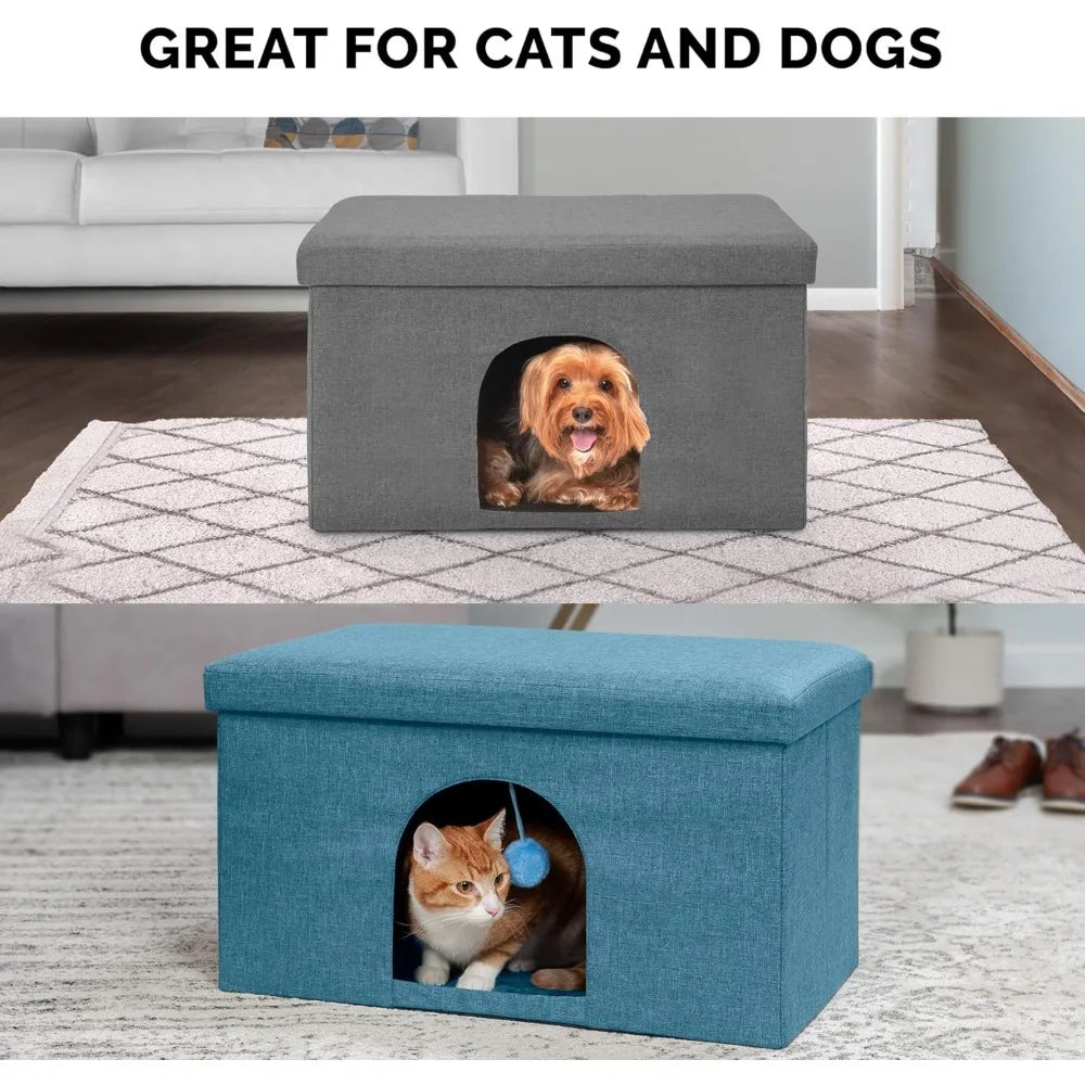 Ocean Blue Cat Condo Pet House Collapsible With Plush Ball