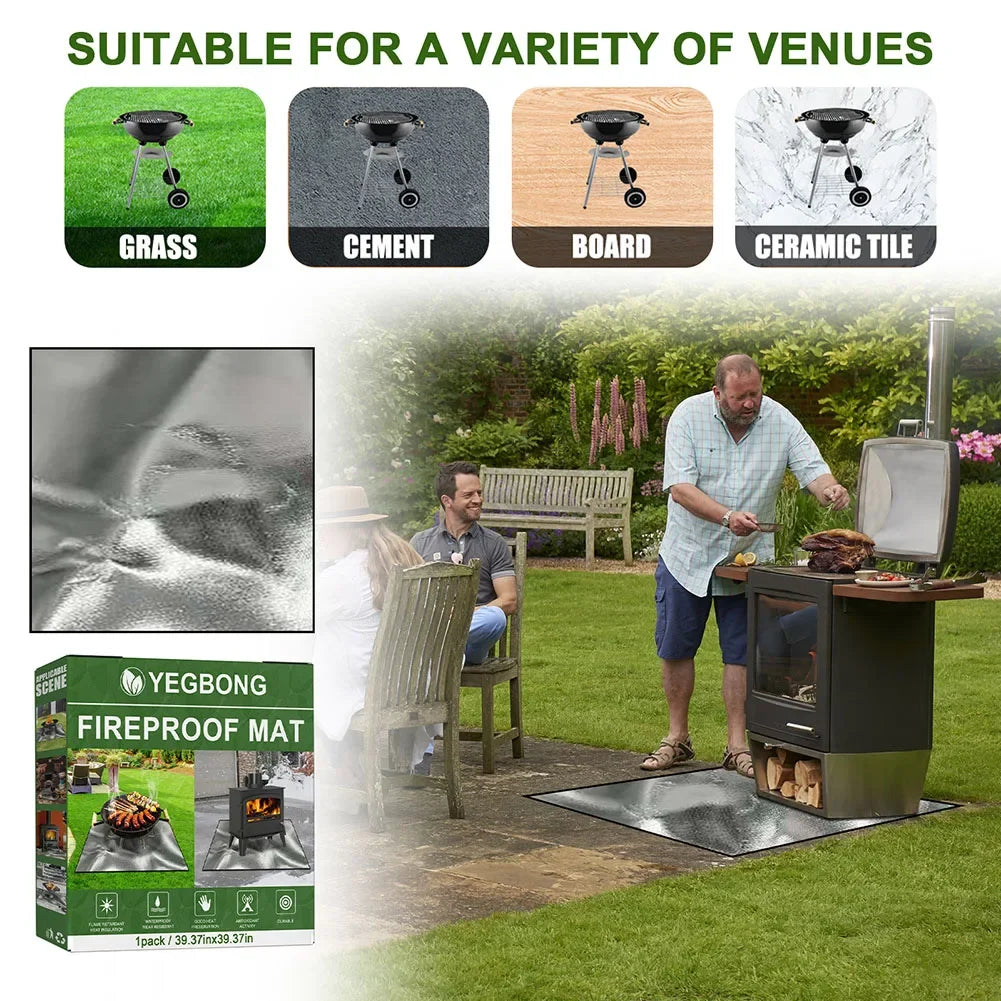 100cm Square Griddle BBQ Mat 3 Layer Fire Retardant Outdoor