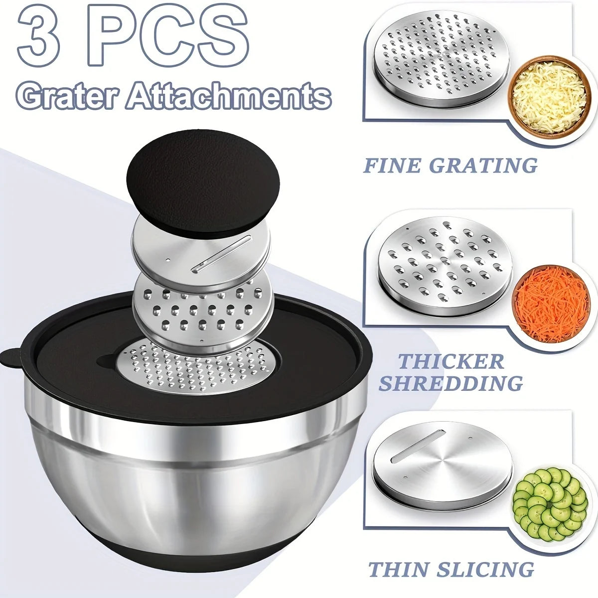 8pc Stainless Steel Mixing Bowls Set Airtight Lids Black