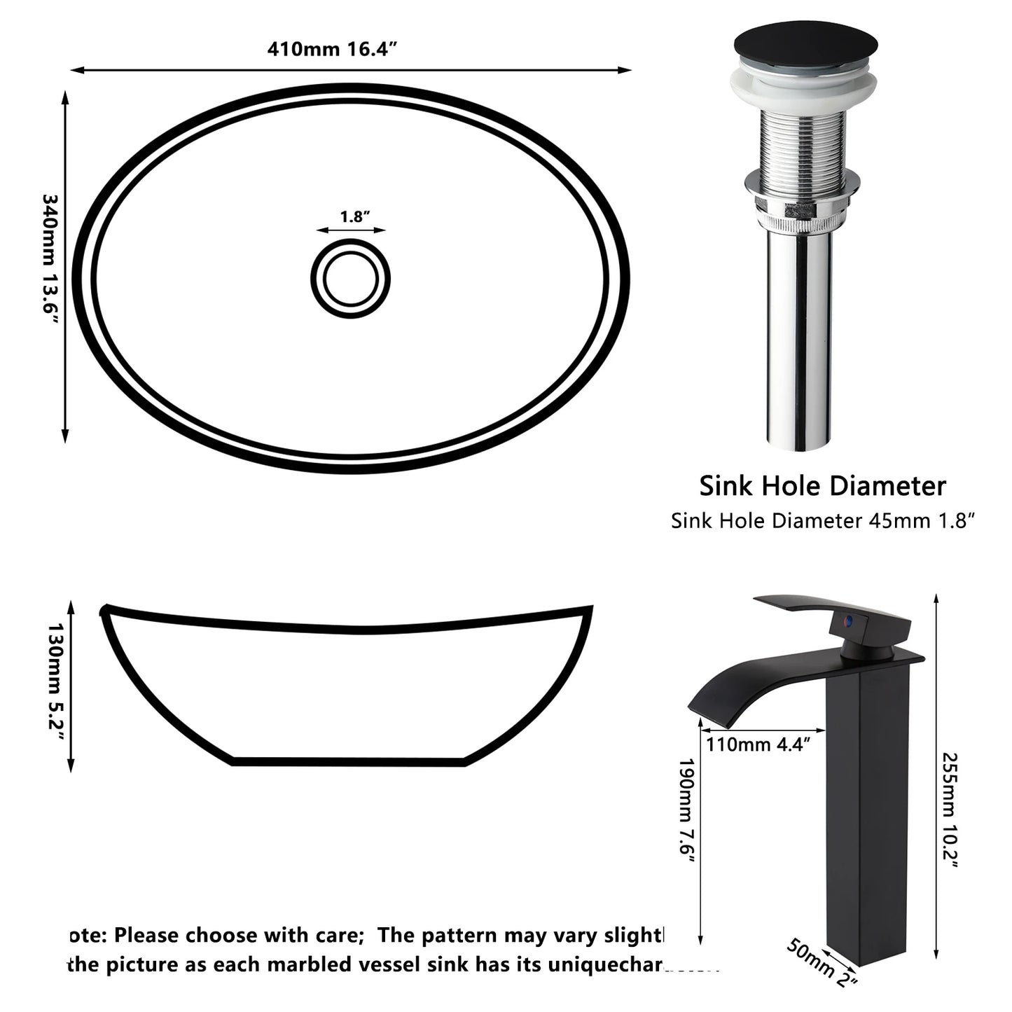 KEMAIDI Modern Vessel Sink Basin Above Counter With Faucet