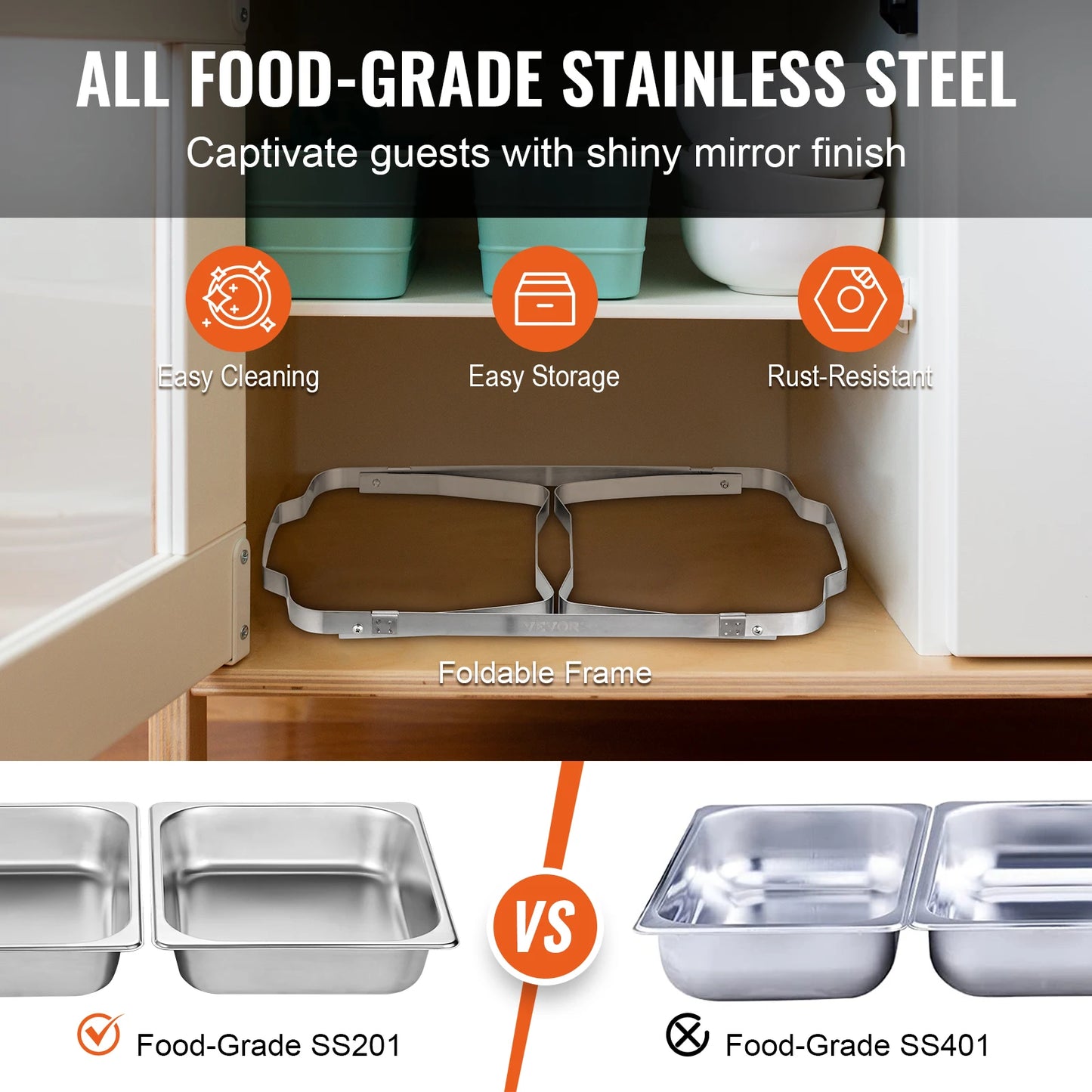 Vevor 8QT Rectangle Chafing Dish Set 4 Pack Stainless Steel Buffet Server Food Warmer Catering Equipment