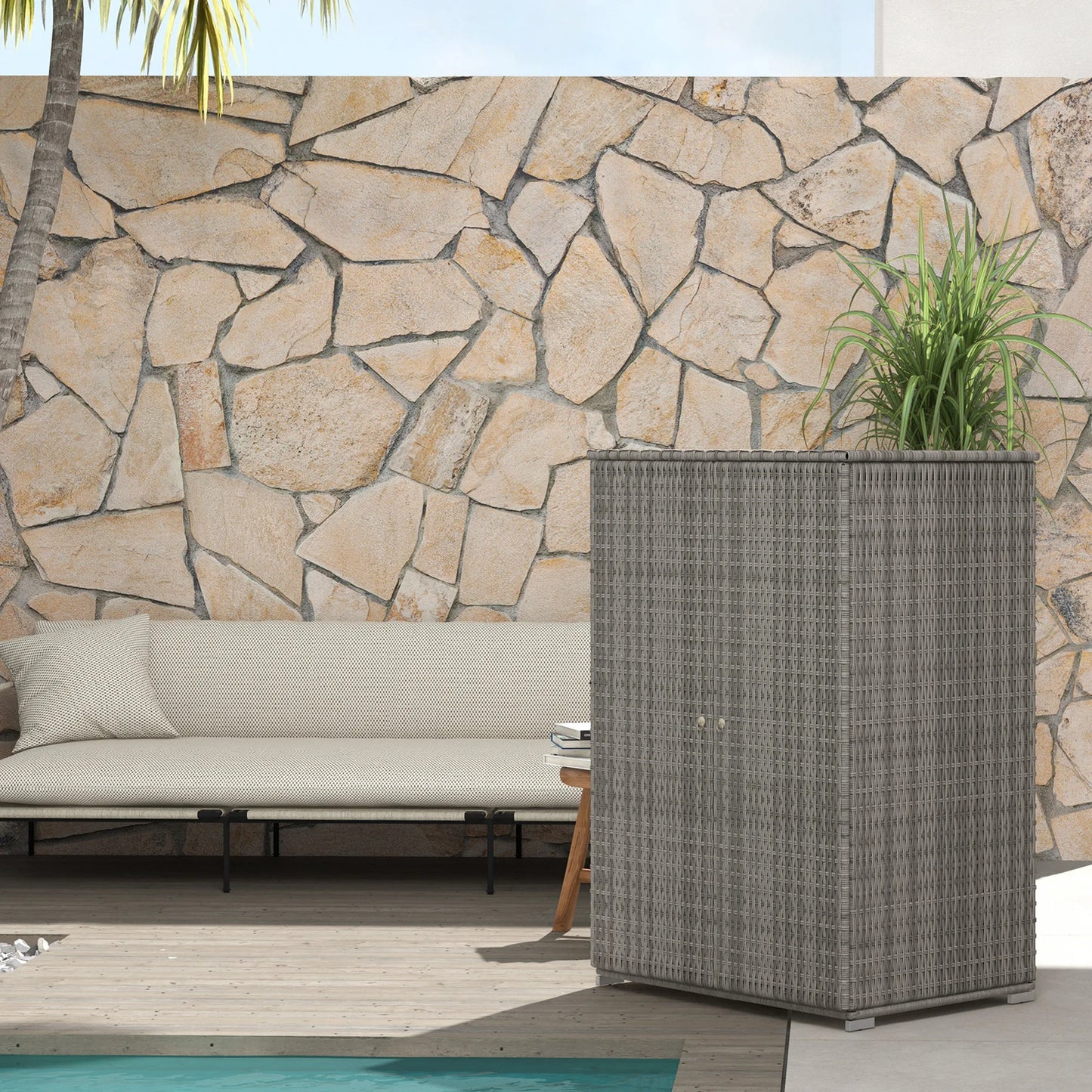 Outsunny Wicker Towel Rack Pool With Drawer Dark Gray