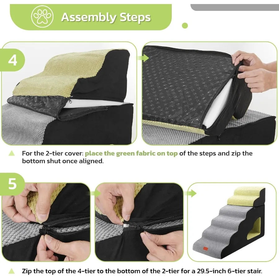 Dog Stairs For High Bed 30 Inch Height 6 Steps Soft Foam Non Slip Ramp