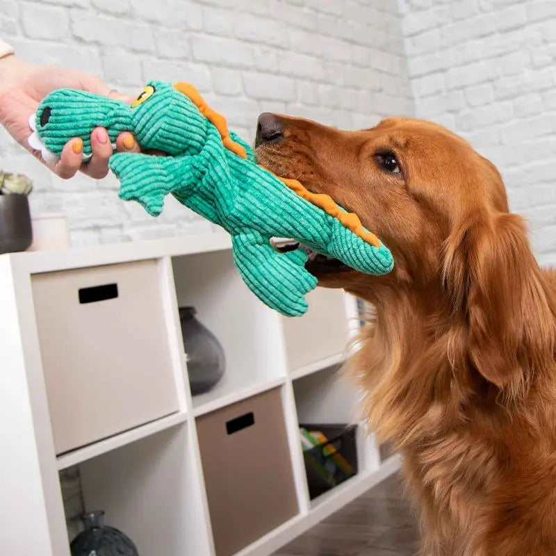 Plush Gator Dog Toy Silent Squeak Chew Resistant Durable