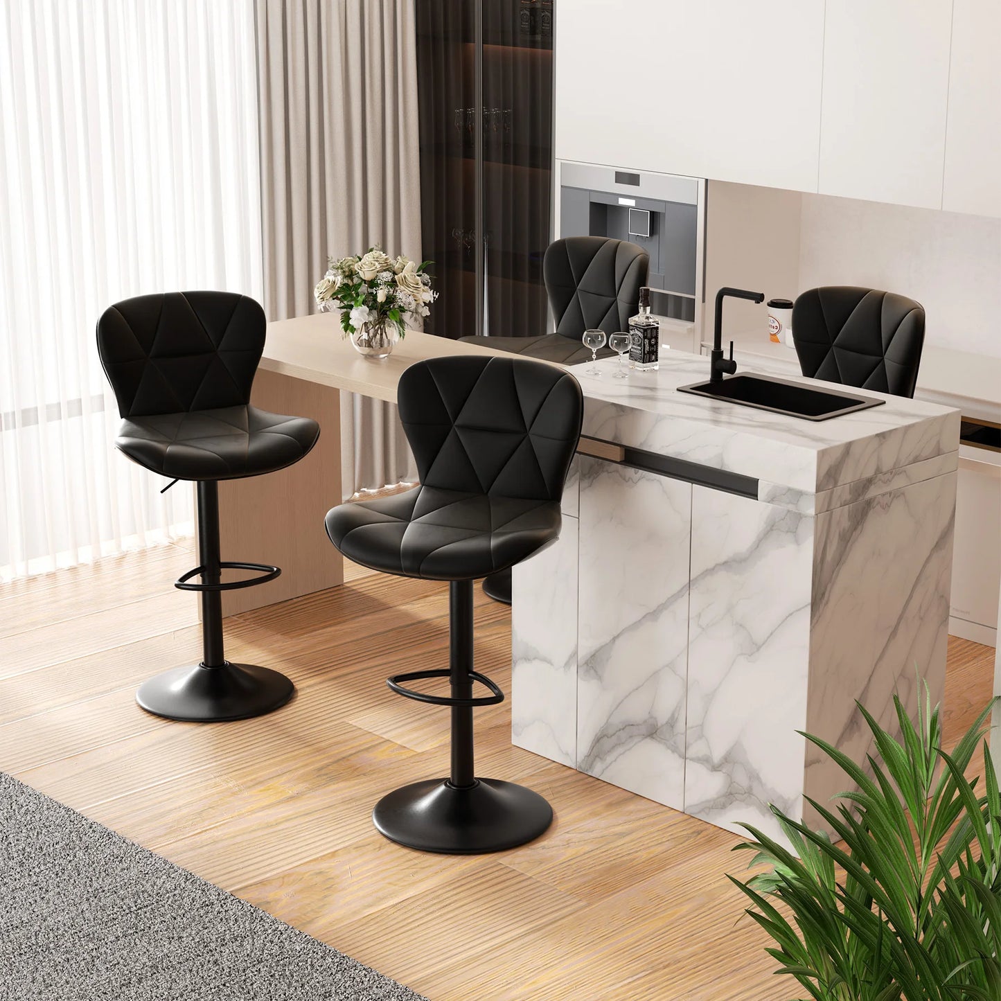 2 Pcs Bar Chair 360 Degree Rotation Faux Leather Backrest