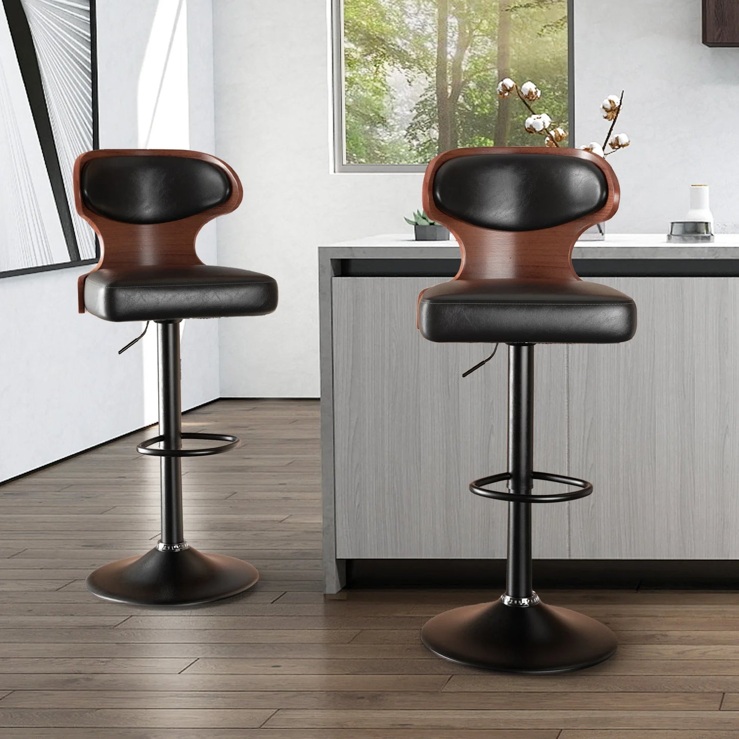 Bar Stool Set 2Pcs With Backrest Soft Cushion Dining Chair