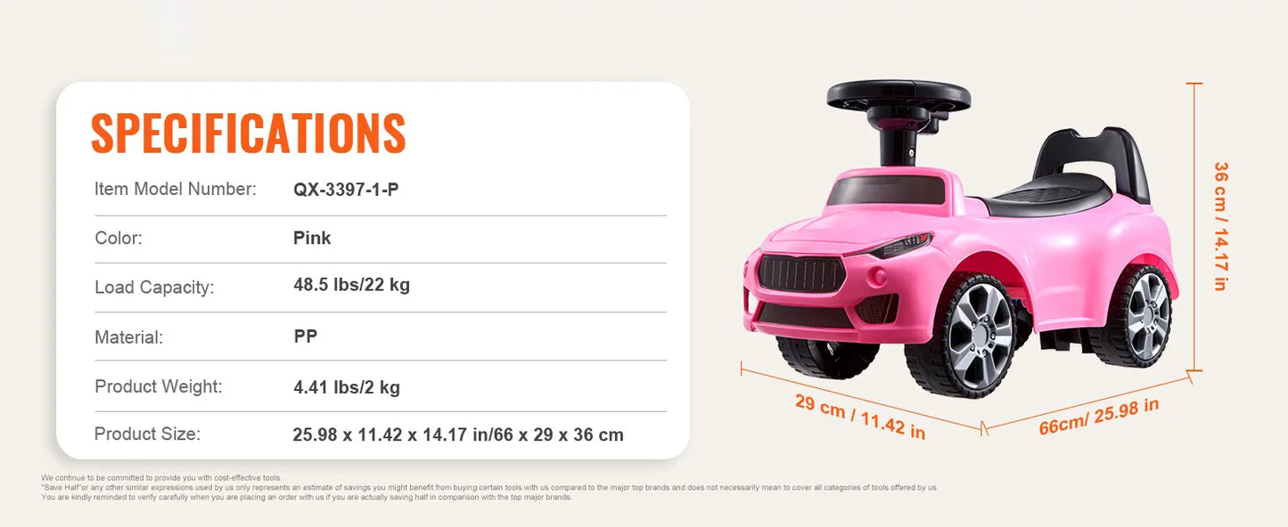 SucceBuy White Pink Ride On Push Car Classic Kids Sports Toy Car with Music Steering Wheel for Toddlers