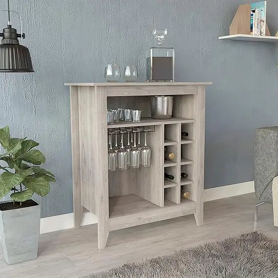 Light Gray Bar Cabinet With Six Built In Wine Racks
