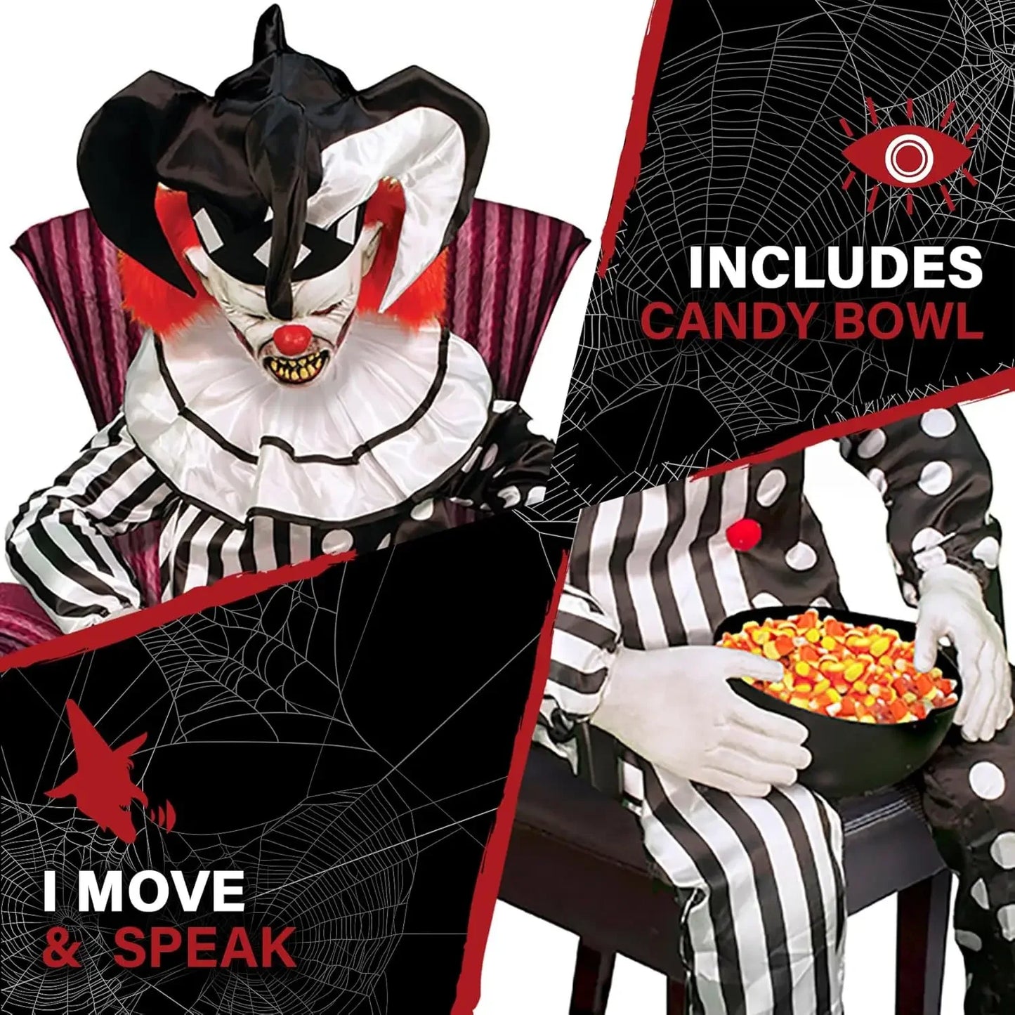 Sitting Scare Clown by Tekky Motion Activated Talking Jump Scare Halloween Animatronic