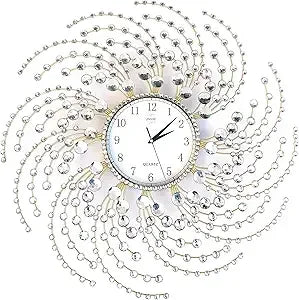 Large Gold Wall Clock with Dazzling Crystals Battery Operated Modern Elegance Ideal for Living Room and Bedroom