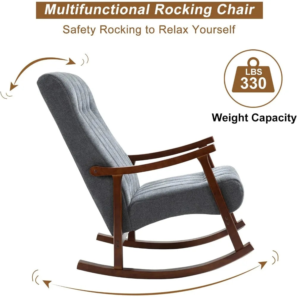 AVAWING Upholstered Rocking Chair With Padded Seat Living Room Modern High Back