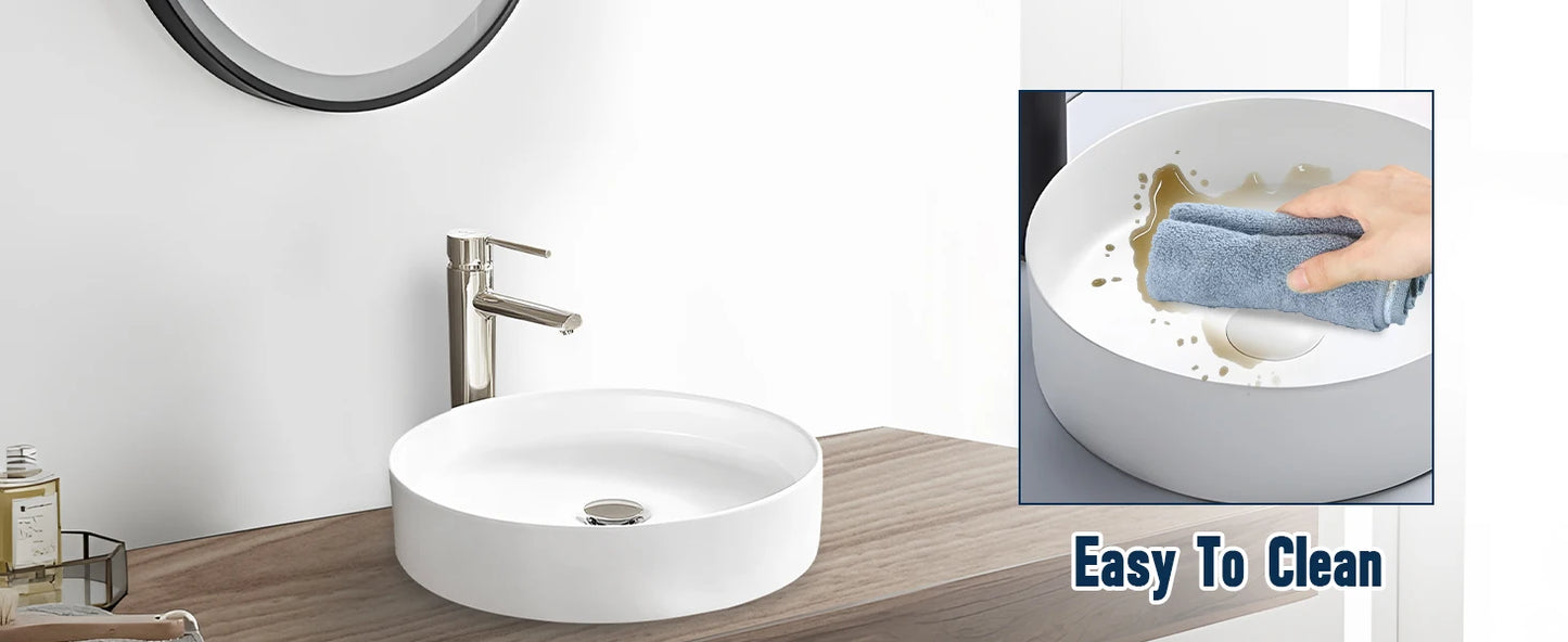 14 Inch White Ceramic Round Countertop Sink Without Faucet