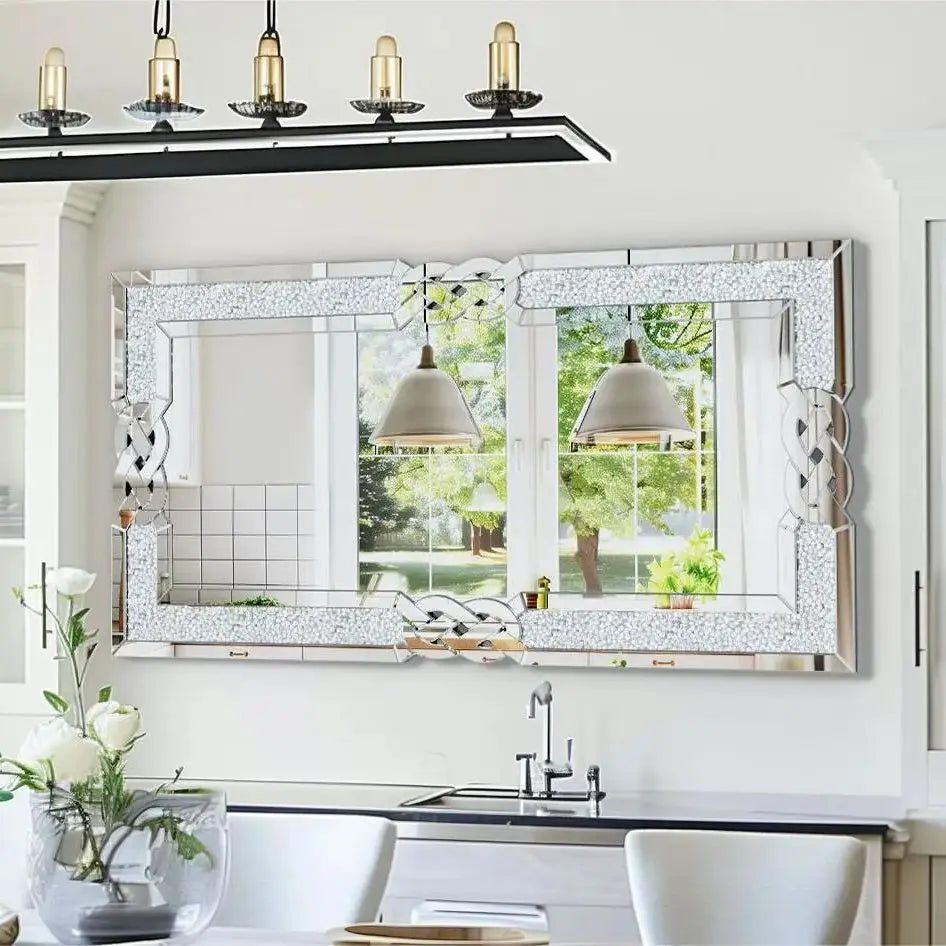 90 100 120CM Large Crystal Crush Diamond Mirror Vanity Silver Decorative Wall Hang Mirror for Bedroom Hallway Living Room