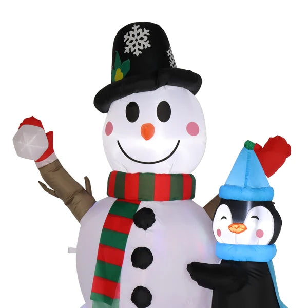 6ft Inflatable Snowman With 3 Penguins And 4 Light Strings