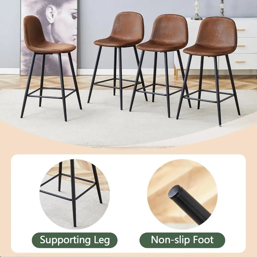 6 Piece Modern Bar Stool Set Upholstered Fabric with Metal Legs Backrest