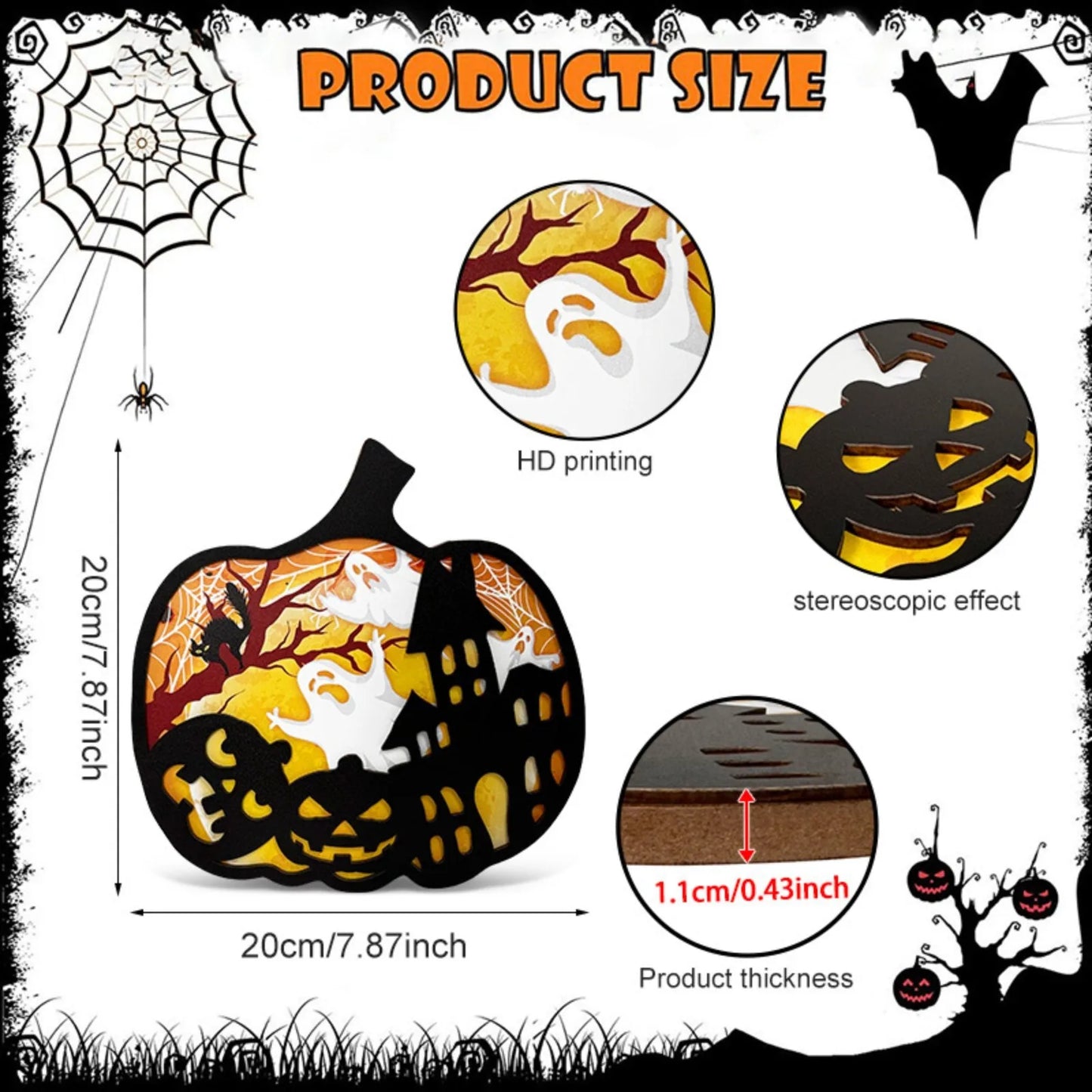 Halloween Pumpkin Wooden Ornament 3D Hollow Decoration for American Holiday Party