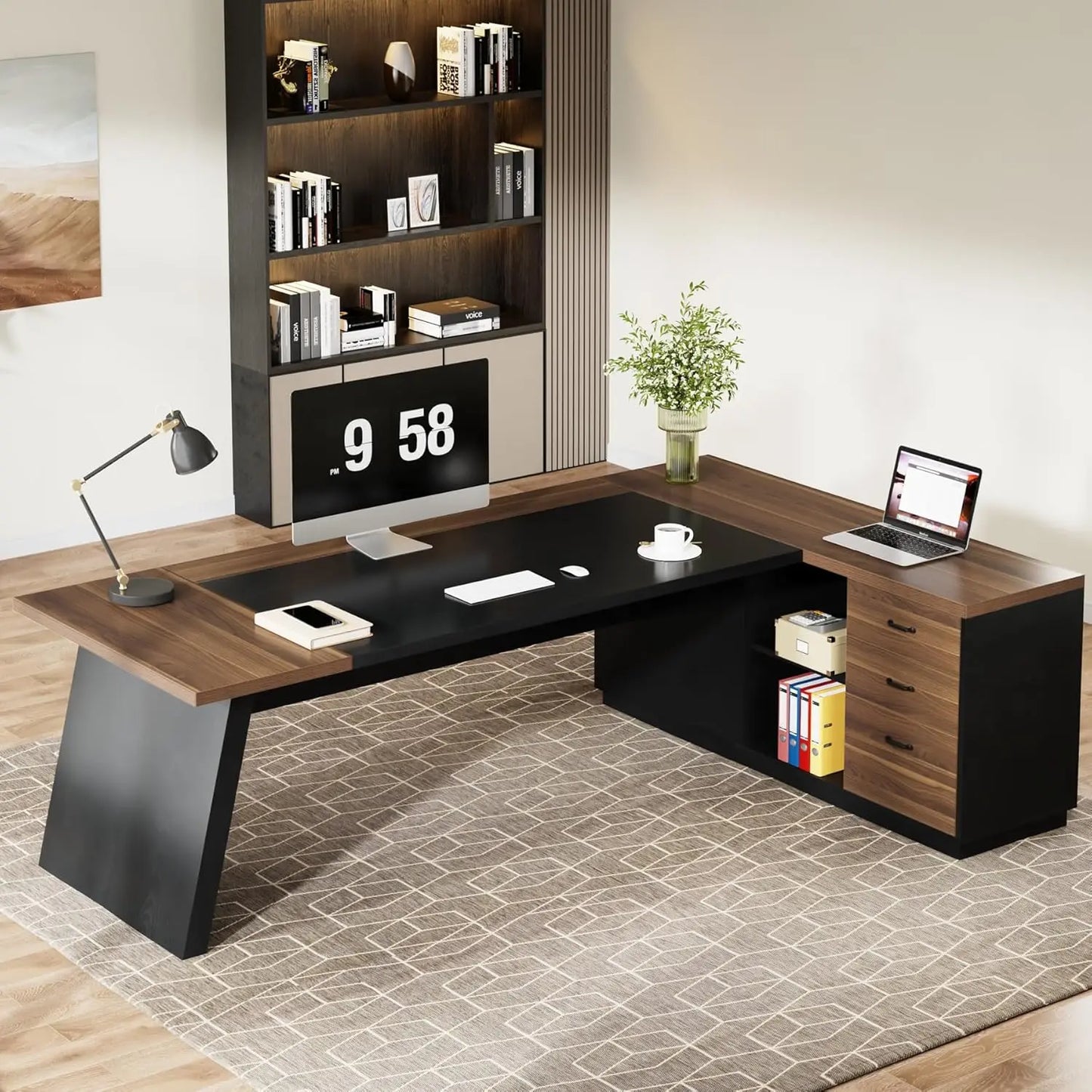 78 Inch L Shaped Desk Modern Executive Desk With Cabinet