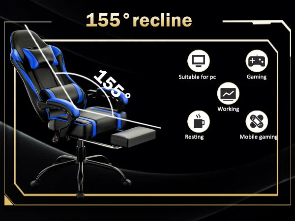 Gaming Chair With Footrest PU Leather Reclining Chair