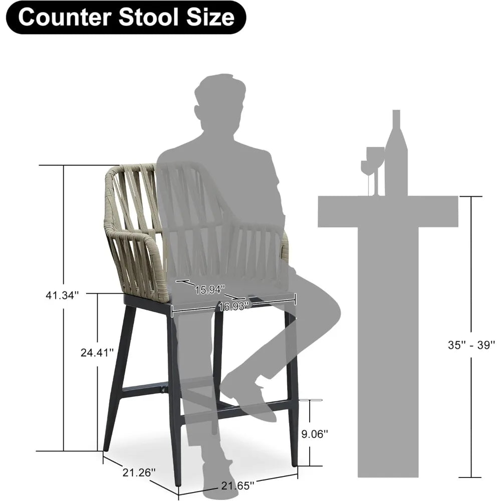 Outdoor Counter Height Bar Stool Set of 2 Backrest Dark