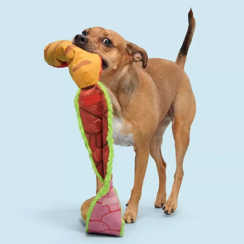 Big Bite Hoagie Dog Toy With Squeaker And Crinkle Layers