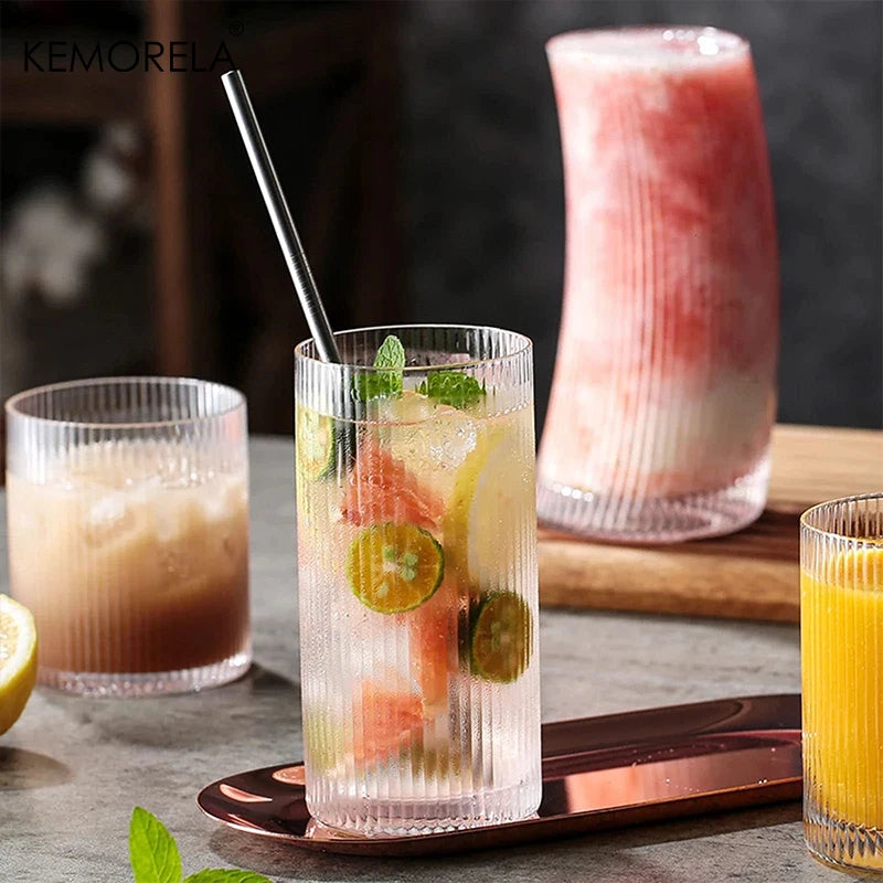 Ribbed Glass Cups Set Of 4 Transparent Cocktail Glasses