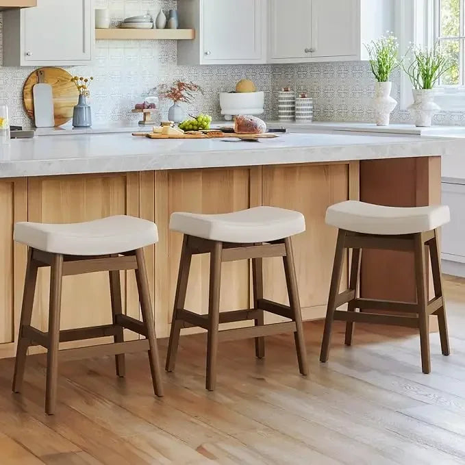 Counter Height Saddle Seat Bar Stools With Sturdy Wood Legs