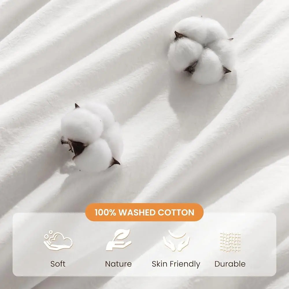 100 Percent Washed Cotton Duvet Cover Set 3 Piece Bedding