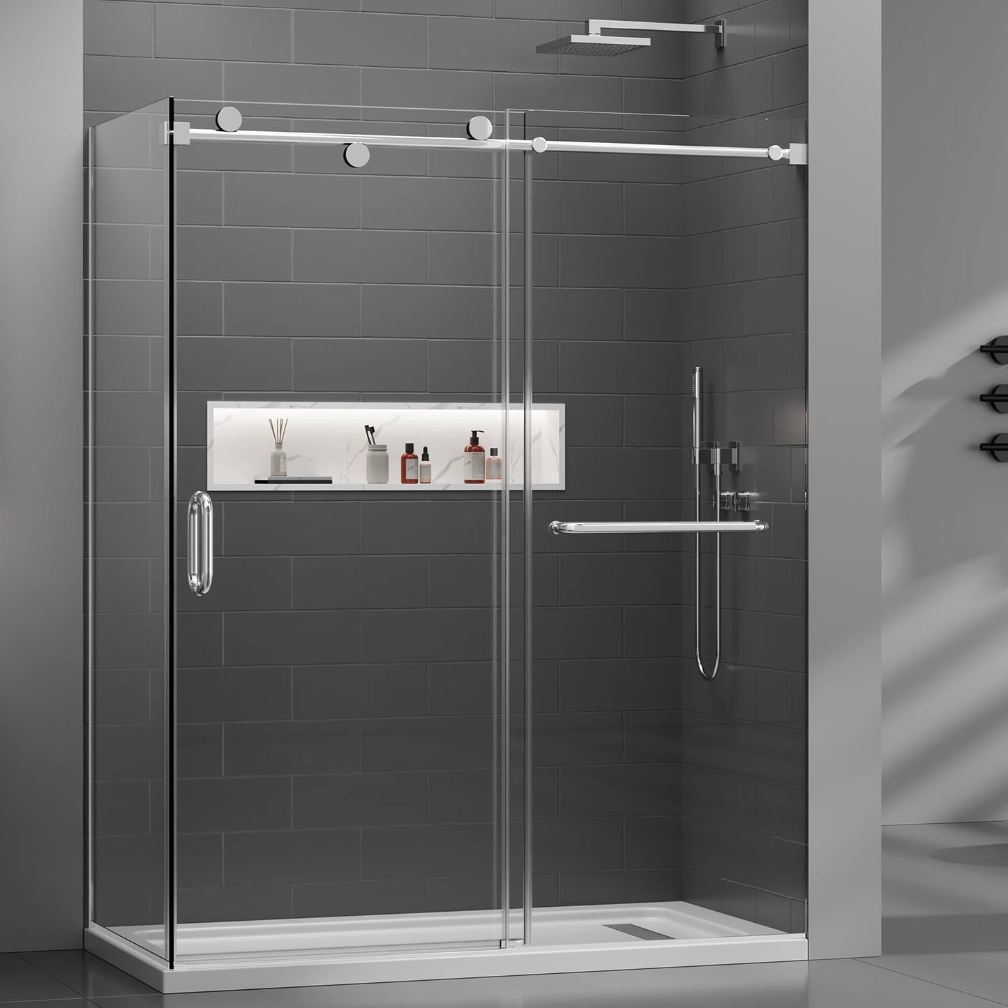 56-60 x 76 Frameless Sliding Shower Door Matte Black Glass