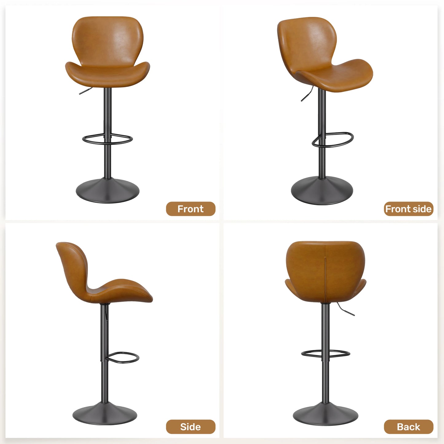 2 Pcs Swivel Bar Stools PU Leather Upholstered With Back