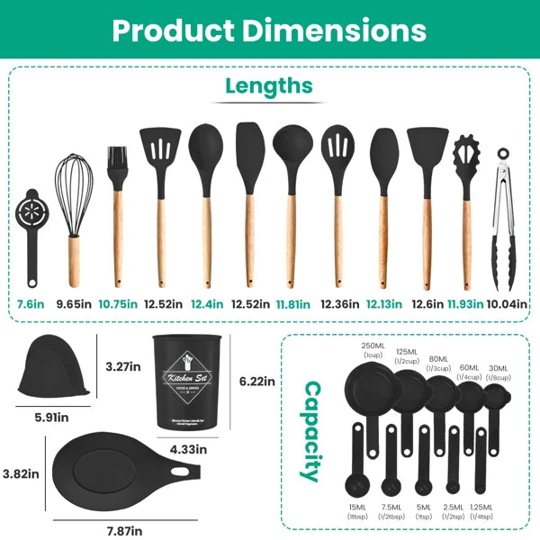35Pcs Kitchen Cooking Utensils Set Spatula Set Baking Utensils Kitchen Accessories with Holder