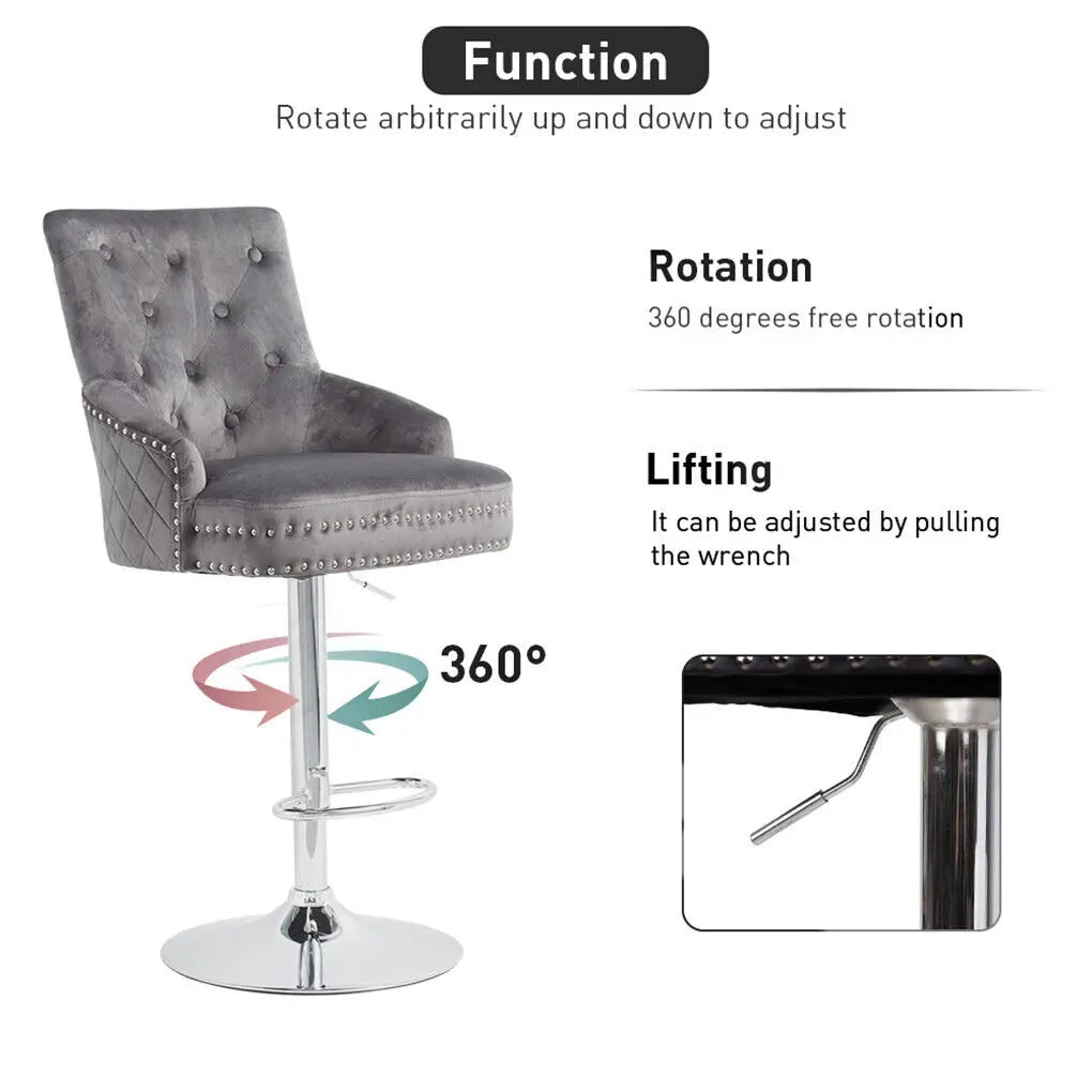 LUVODI Luxury Velvet Bar Stool With 360 Swivel Gas Lift