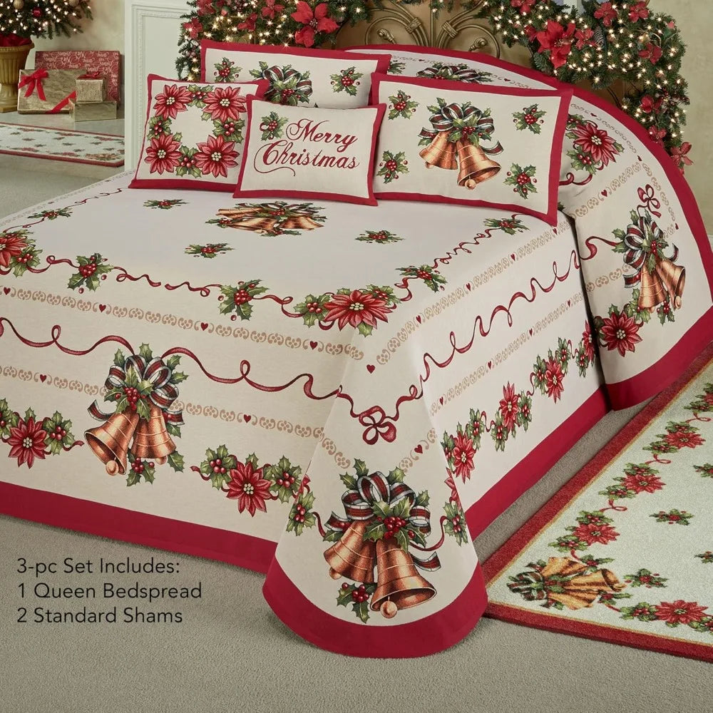 Holiday Bells Luxury Bedding Poinsettia Jacquard Tapestry