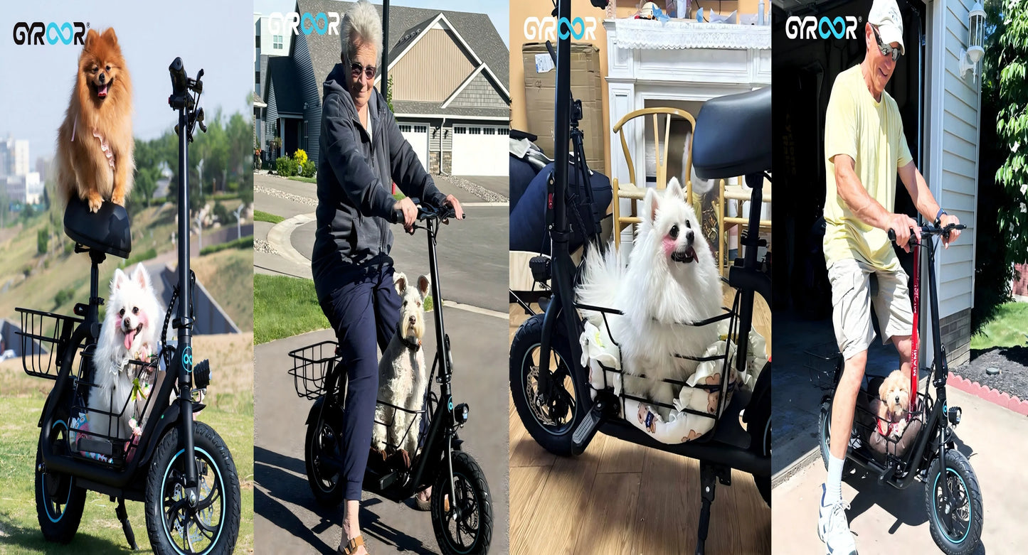 Gyroor Electric Scooter With Pet Basket 3 Riding Modes Foldable For Adults