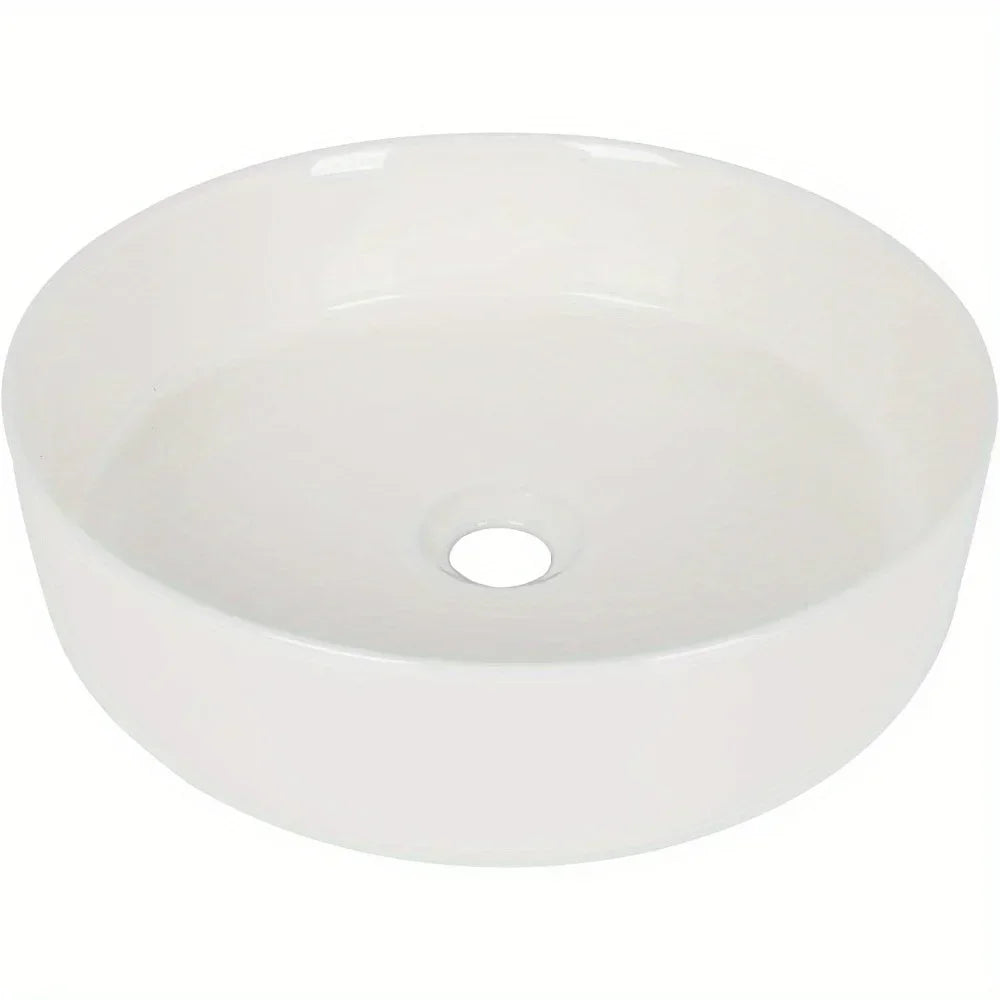 14 Inch White Ceramic Round Countertop Sink Without Faucet